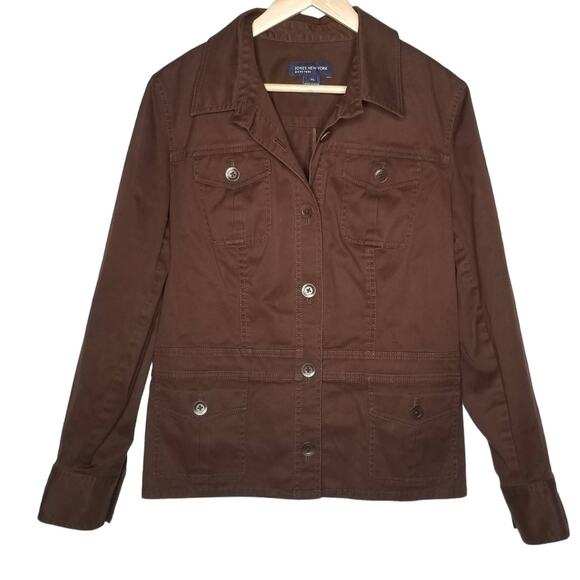 Jones New York Jackets & Blazers - Jones New York Jacket XL Button Front Utility Brown Twill Layering Jacket